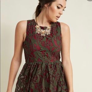 Red and green lace midi dress